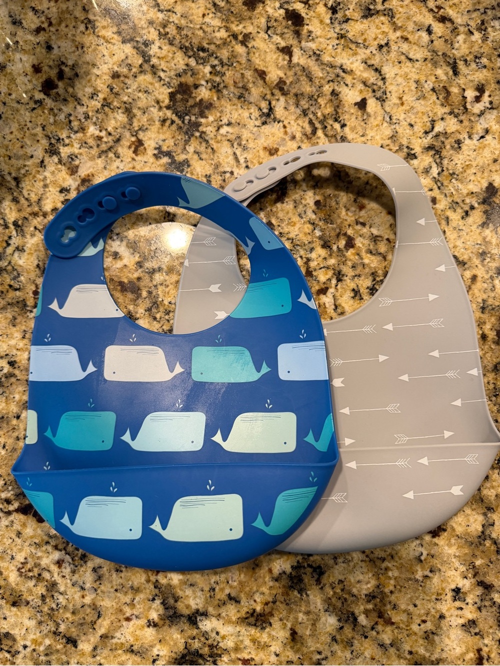 Cloud Island Silicone Baby Bib Set - Blue Whale & Gray Arrow Designs